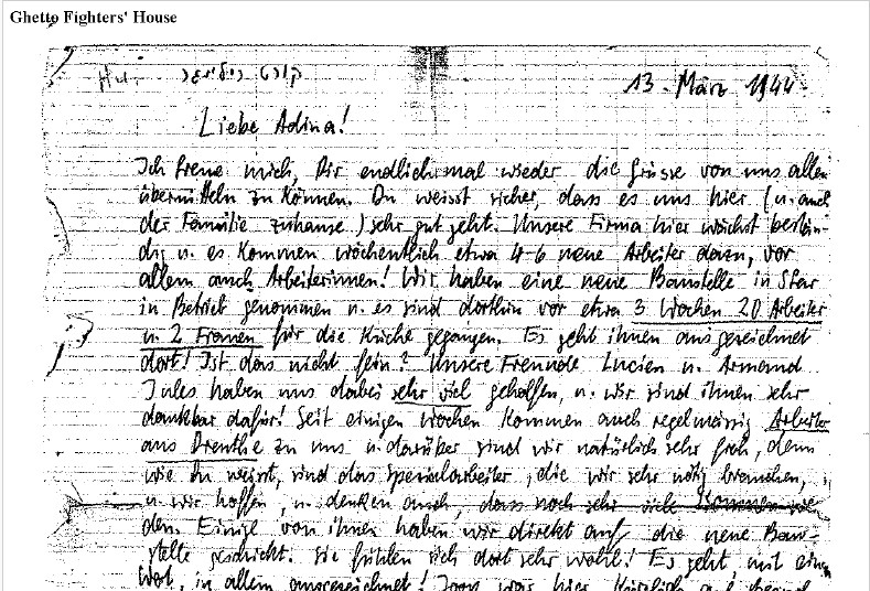 Brief von Kurt Reilinger an Adina, 13. März 1944 (Deutsch).